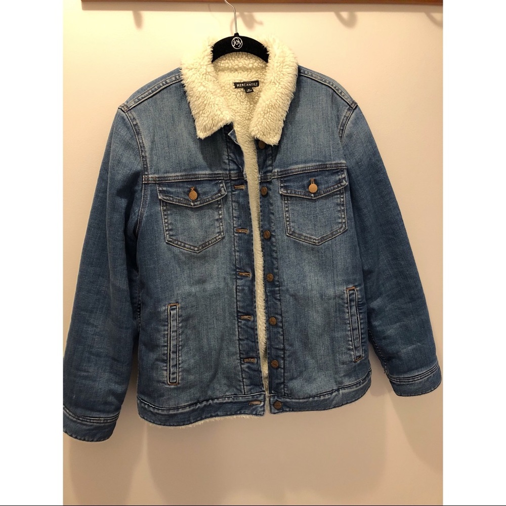 Oversized Sherpa-lined denim jacket